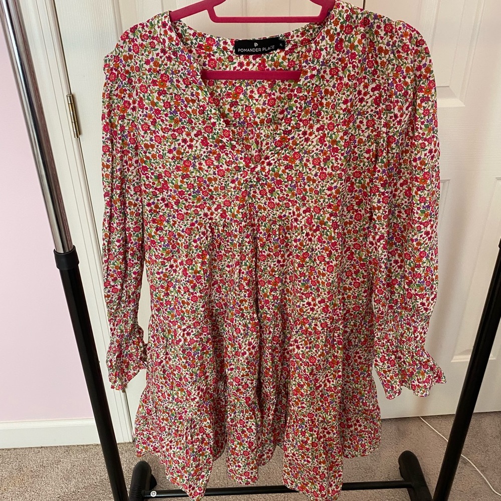 Pomander place floral print long sleeve mini dress size xl